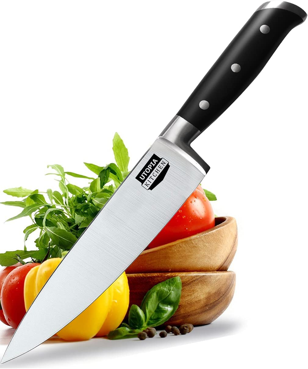 Utopia Kitchen Chef Knife Cooking Knife Carbon Stainless Steel Kitchen Knife with Sheath and Ergonomic Handle - Chopping Knife for Professional Use (8 Inch)