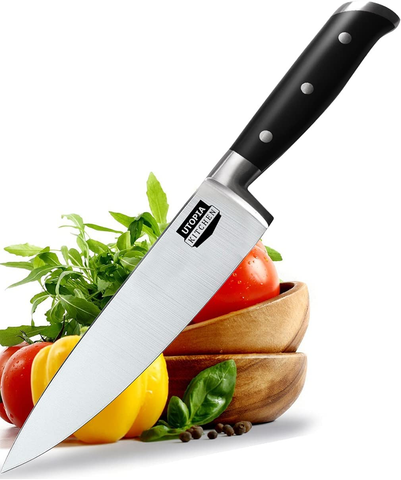 Image of Utopia Kitchen Chef Knife Cooking Knife Carbon Stainless Steel Kitchen Knife with Sheath and Ergonomic Handle - Chopping Knife for Professional Use (8 Inch)
