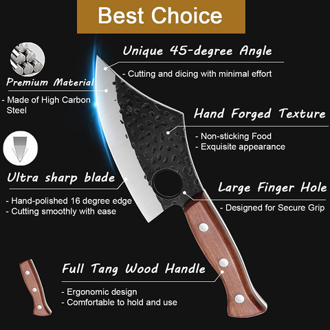 Image of Purple Dragon Meat Cleaver Boning Knife Hand Forged Butcher Chef Knife Fillet Knife High Carbon Steel Full Tang with Leather Sheath Outdoor Knife for Kitchen Camping BBQ