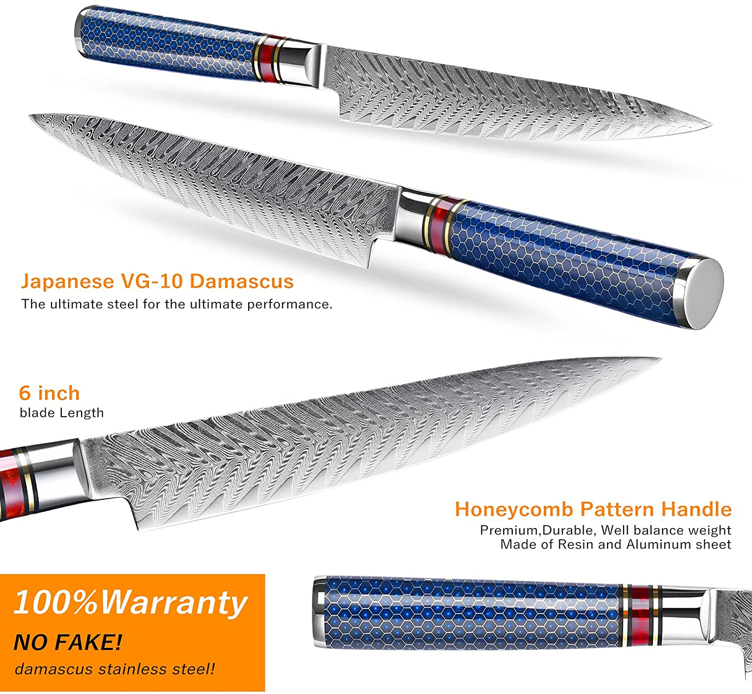 WEKIT Chef Knife 6 Inch Damascus Chefs Knife Japanese VG10 Kitchen Knife Sharpest 67-Layer High Carbon Stainless Steel Knife, Pro Cooking Knife, Meat Cutting Gyuto Chef Knife with Sheath