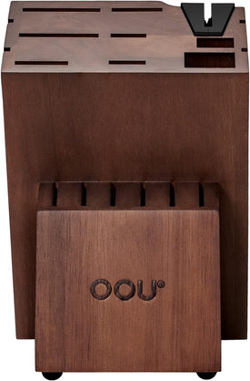 Home Knife Storage Block, Walnut Wooden Knife Block Holder, Universal Kitchen Knife Blocks with Built-In Sharpener, 14 Slots Knife Holder for Kitchen Counter, without Knives