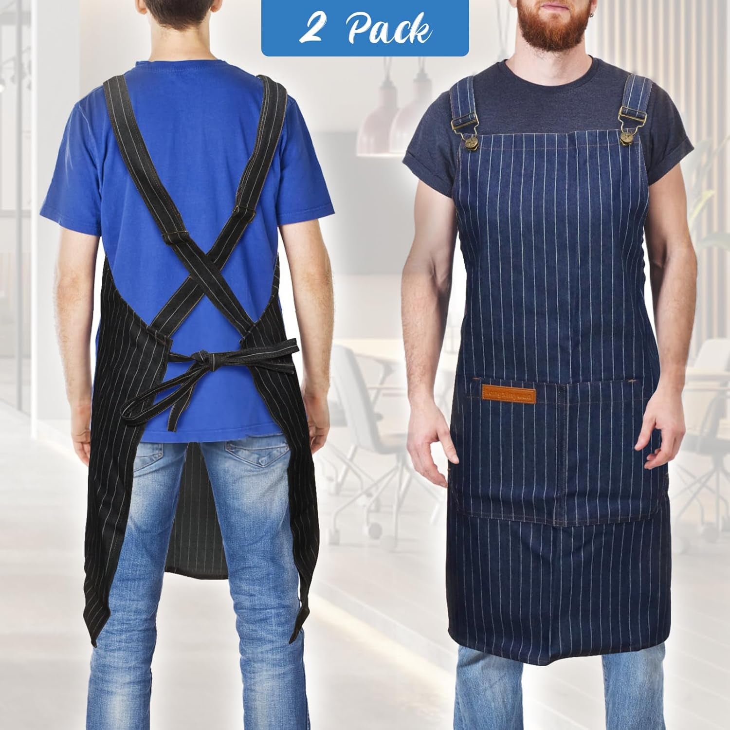 Aprons for Women with Pockets, Cooking Kitchen Aprons Women Cotton Linen Waterproof Apron for Men Chef