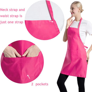 Total 12 PCS Plain Color Bib Apron Adult with 2 Front Pocket (Mixed Colour)