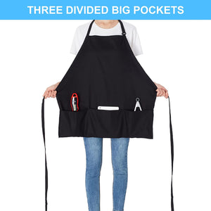 2 Pack 3 Pockets 100% Cotton Adjustable Bib Apron Chef Kitchen Cooking Aprons for Women Men, Black