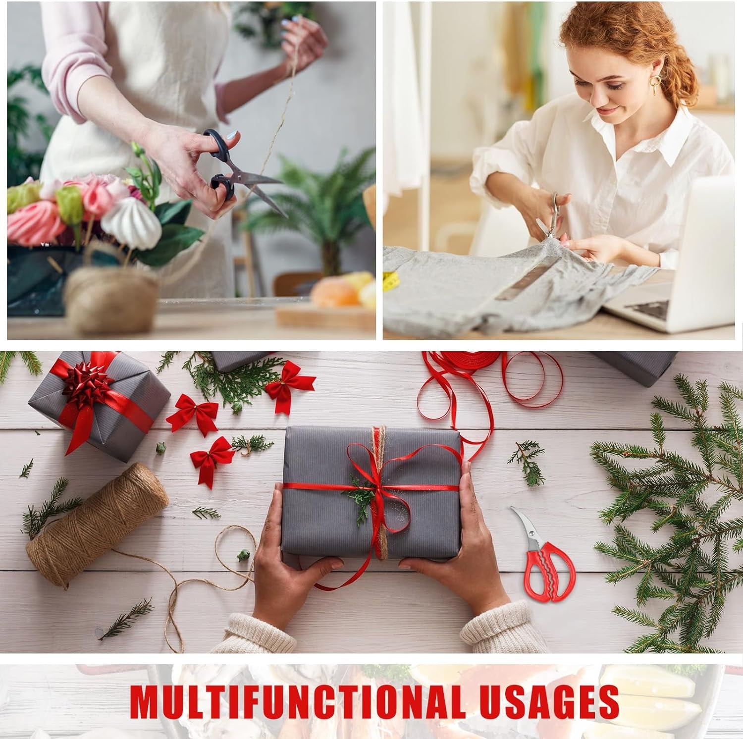 12 Pcs Kitchen Seafood Scissors for Crab Bulk, Red Leg Scissors Multifunctional Stainless Steel Shears Crab Leg Crackers Fish Crab Shrimp Lobster Scissors for Kitchen Seafood Peeling Tools