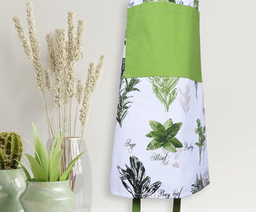 Herb Garden Apron | 27.5 X 33 Inches | 100% Natural Cotton | Womens Apron for Cooking, Baking, Gardening | Convenient Pockets and Adjustable Strap at Neck & Waist Ties