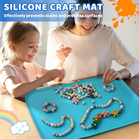 Image of Silicone Art Mats for Kids, Silicone Craft Mat with Lip to Keep Clean, 24"×16" Mat (Blue)