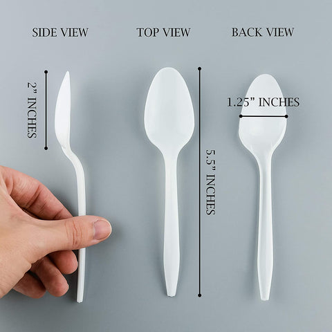 Image of Cutlery Plastic Teaspoons Medium Weight Disposable Silverware White (1000 Count)