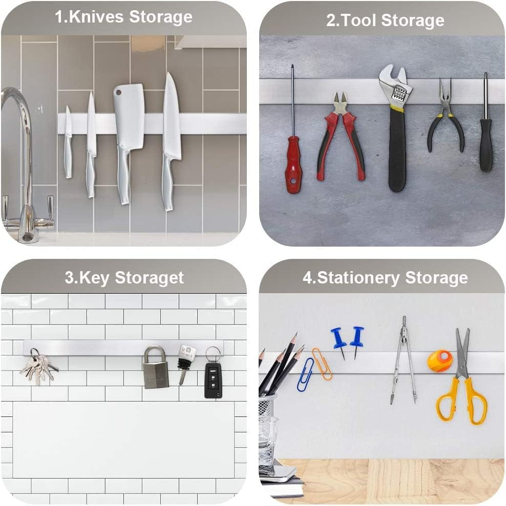 20 Inch Magnetic Knife Strip, Premium Stainless Steel Wall Mounted Kitchen Knives Bar,Space-Saving Powerful No Drilling Magnetic Knife Rack for Home Kitchen Utensil Holder & Tool Holder