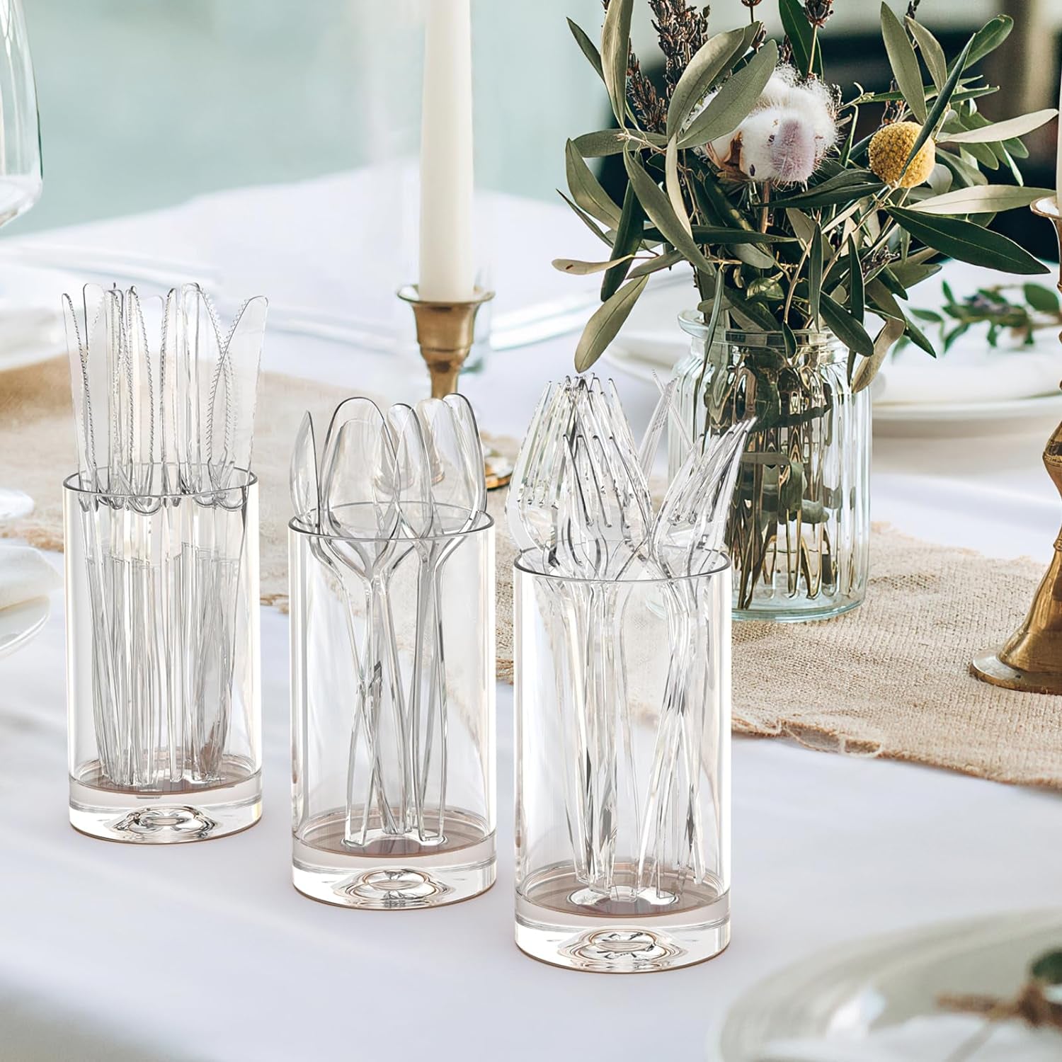 360 Count Extra Heavy Duty Clear Plastic Silverware, 150 Forks, 150 Spoons, 60 Knives, Bpa-Free, Heat Resistant, Disposable Plastic Utensils Set, Plastic Cutlery Set, Plasticware Bulk for Party