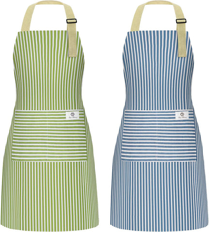 Image of 2 Pack Waterproof Cooking Apron for Women with Pocket Adjustable Chef Aprons for Kitchen, Cooking, Baking, BBQ, Grill(Blue/Green)