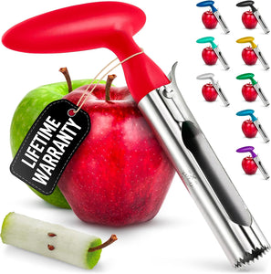 Premium Apple Corer Tool - Ultra Sharp, Stainless Steel, Serrated Blades for Easy Coring - Easy to Use & Clean, Durable Apple Corer Remover for Baking Apples & More - Red