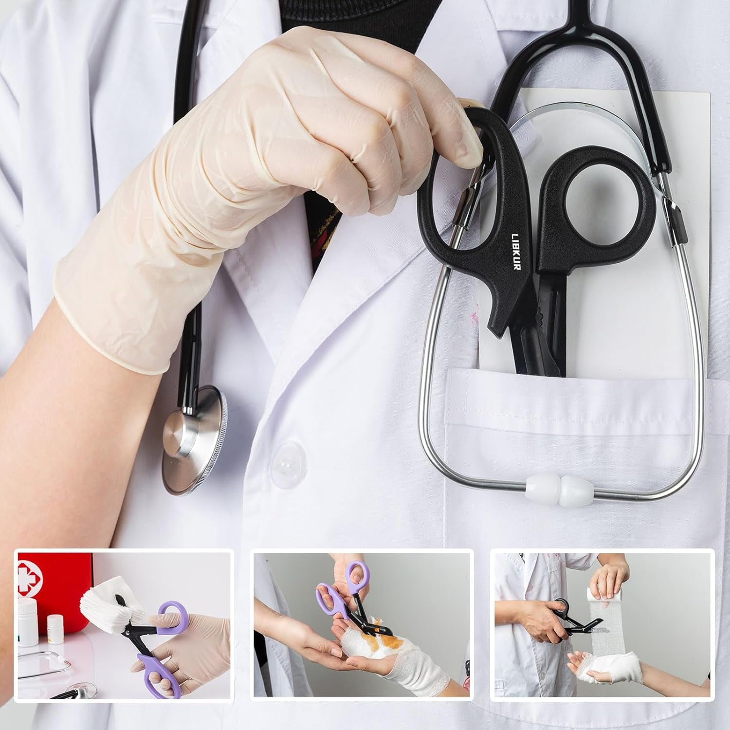 Bandage Shears Medical Scissors Trauma Shears for ER Nurse Premium Quality Stainless Steel Shear 7.5" Fluoride Coated Non-Stick Blades Nursing Scissors for Doctor (Purple Blue)