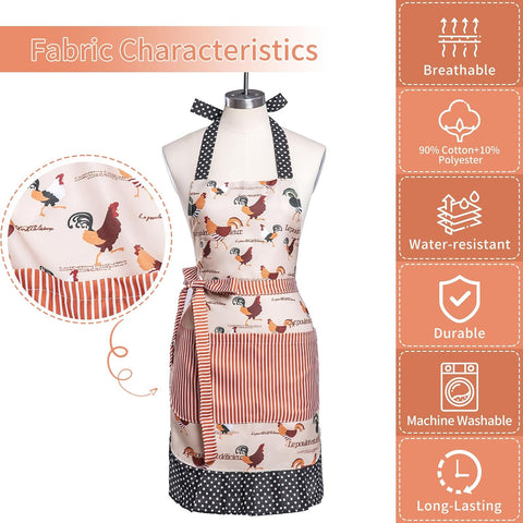 Image of Lovely Flower Pattern Retro Aprons with Large Pockets for Women Girls Cooking Kitchen Bakery Mother'S Gift
