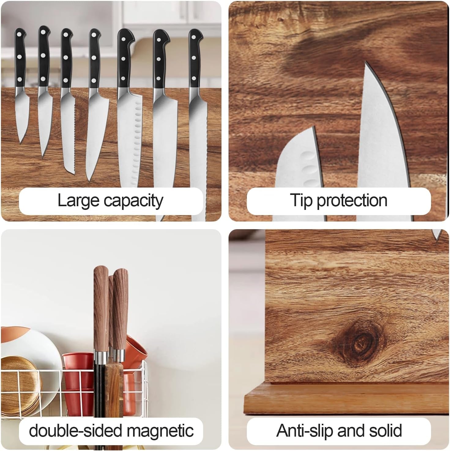 Double Side Magnetic Knife Block,16X 12 Inches Bigger than Others Knife Magnet Holder Wooden Rack Magnetic Stands with Strong Enhanced Magnet Multifunctional Storage Knife Holder.