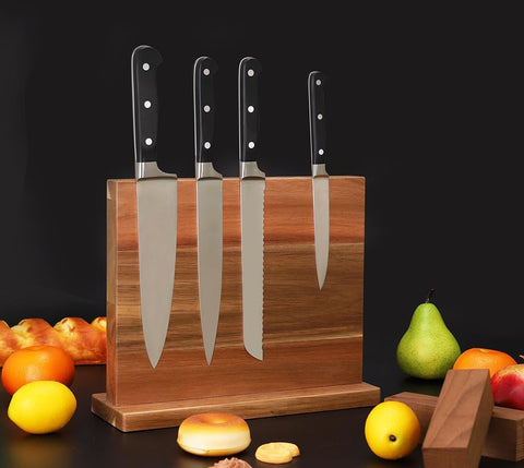 Image of Acacia Wood Double Sided Magnetic Knife Block Stand Kitchen Knife Holder Multifunctional Storage