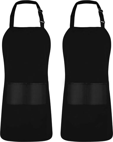 2 Pack Bib Apron, Adjustable with 2 Pockets, Water and Oil Resistant, Cooking Kitchen Chef Apron for Women Men
