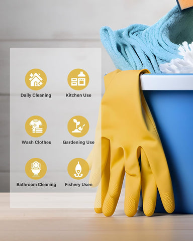 Image of Rubber Cleaning Gloves 3 or 6 Pairs and Rubber Dishwashing Gloves for Kitchen Reuseable.