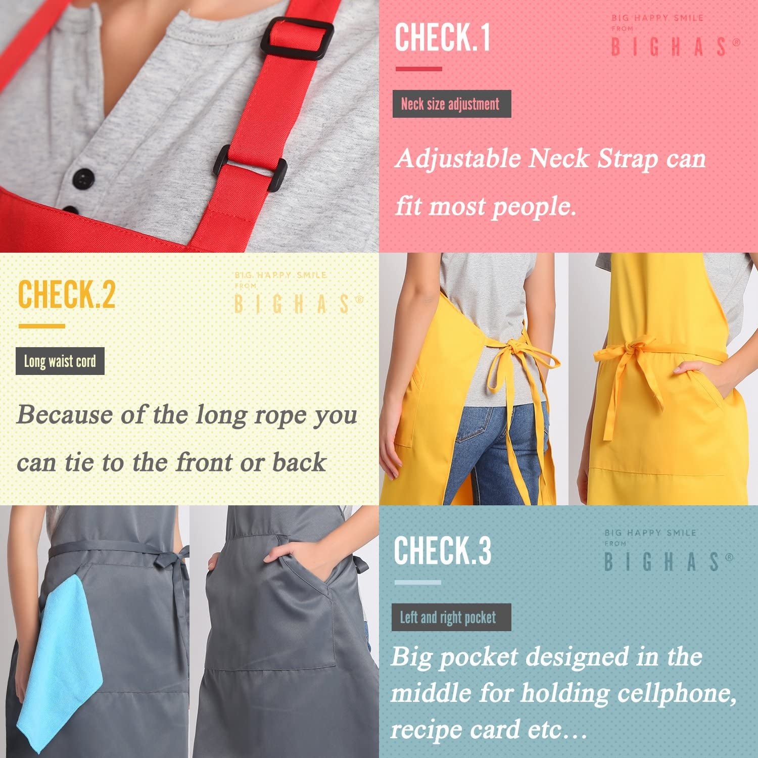 Adjustable Bib Apron with Long Ties for Women Men 18 Colors Chef Kitchen Cooking