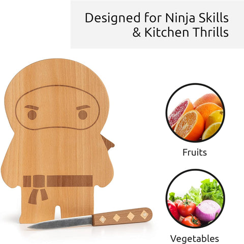 Image of NEW!! Cutting Board & Knife Set by  - Wooden Cutting Boards for Kitchen - Housewarming Gift, Small Cutting Board Wood, Funny Kitchen Gadgets, Cooking Gifts (Ninja)