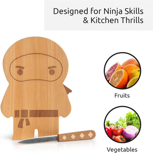 NEW!! Cutting Board & Knife Set by  - Wooden Cutting Boards for Kitchen - Housewarming Gift, Small Cutting Board Wood, Funny Kitchen Gadgets, Cooking Gifts (Ninja)