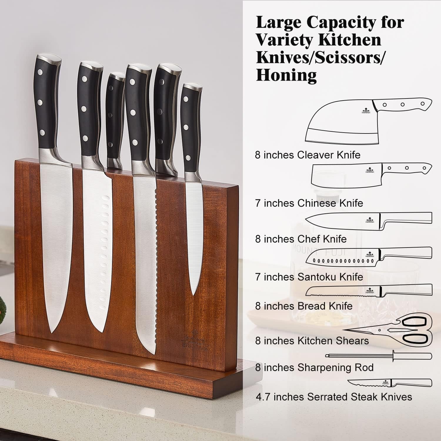 Magnetic Knife Block Kitchen Knife Holder without Knives- Natural Acacia Universal Knife Storage Organizer with Powerful Magnets for Kitchen Counter
