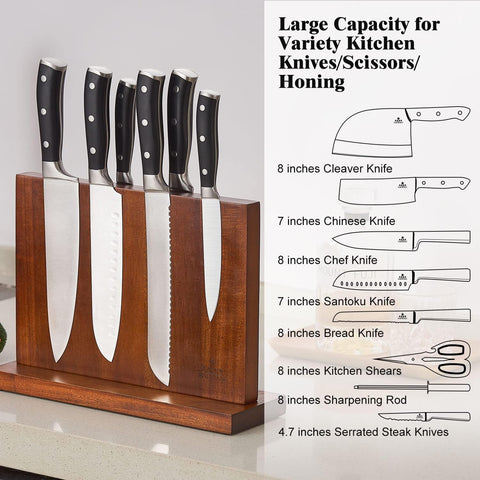 Image of Magnetic Knife Block Kitchen Knife Holder without Knives- Natural Acacia Universal Knife Storage Organizer with Powerful Magnets for Kitchen Counter