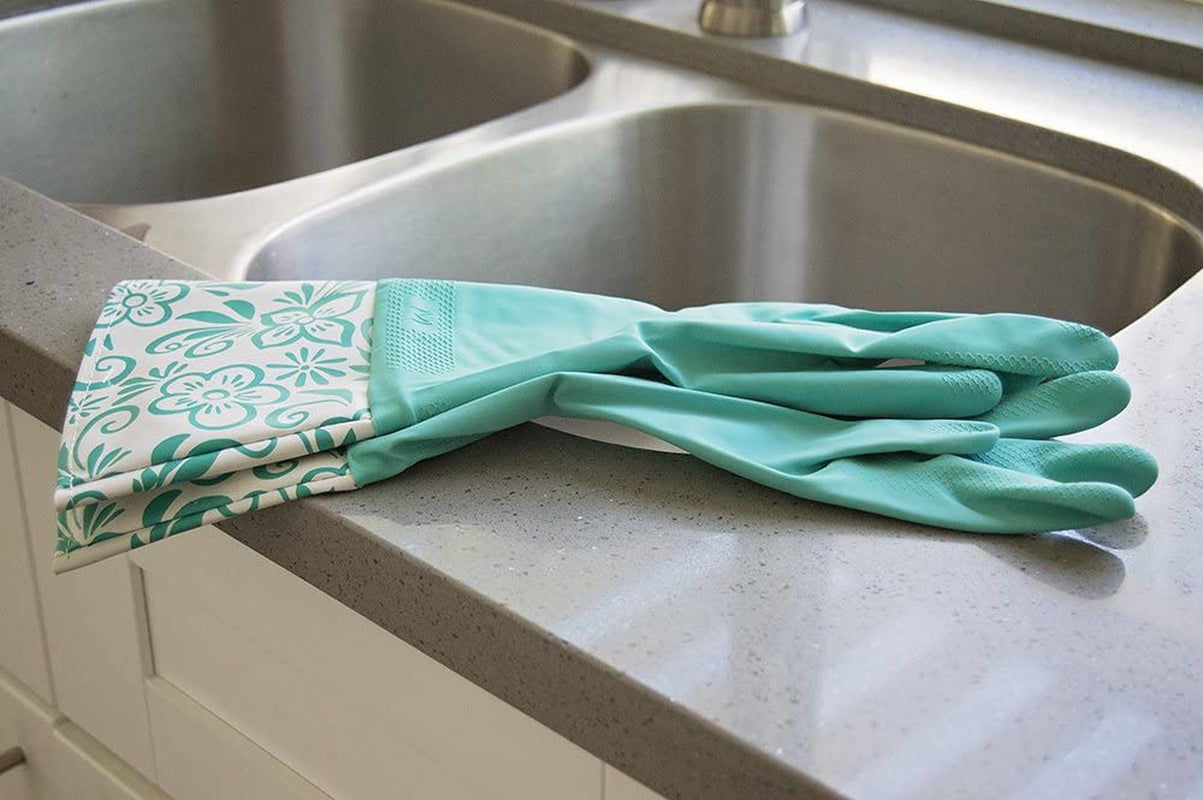 Glam Reusable Latex Dishwashing Gloves for Kitchen or Cleaning, One Size, Yellow, 3 Pairs
