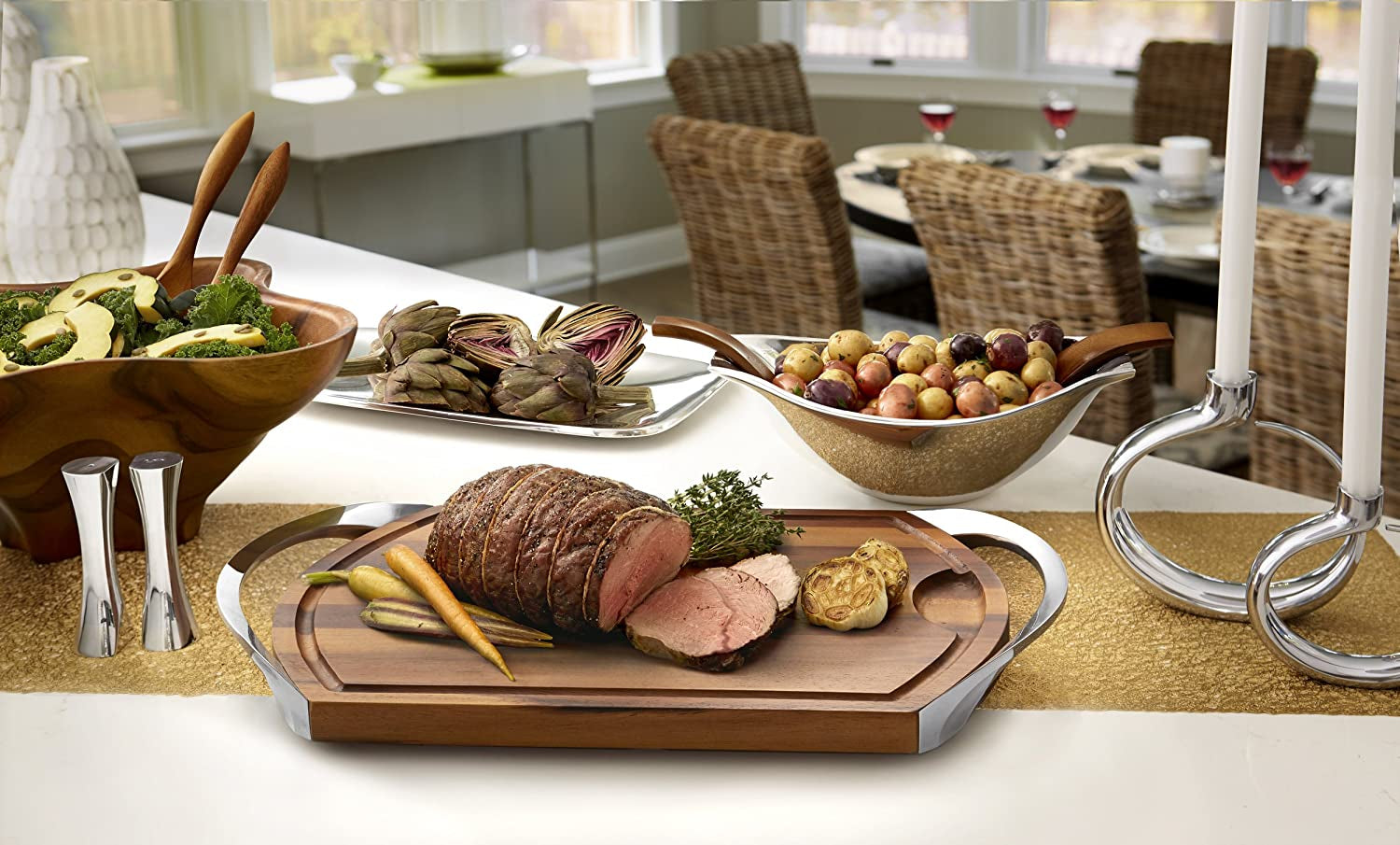 - Gourmet Collection - Curvo Serving Fork - Measures at 13" - Made with Acacia Wood and Stainless Steel - Designed by Steve Cozzolino