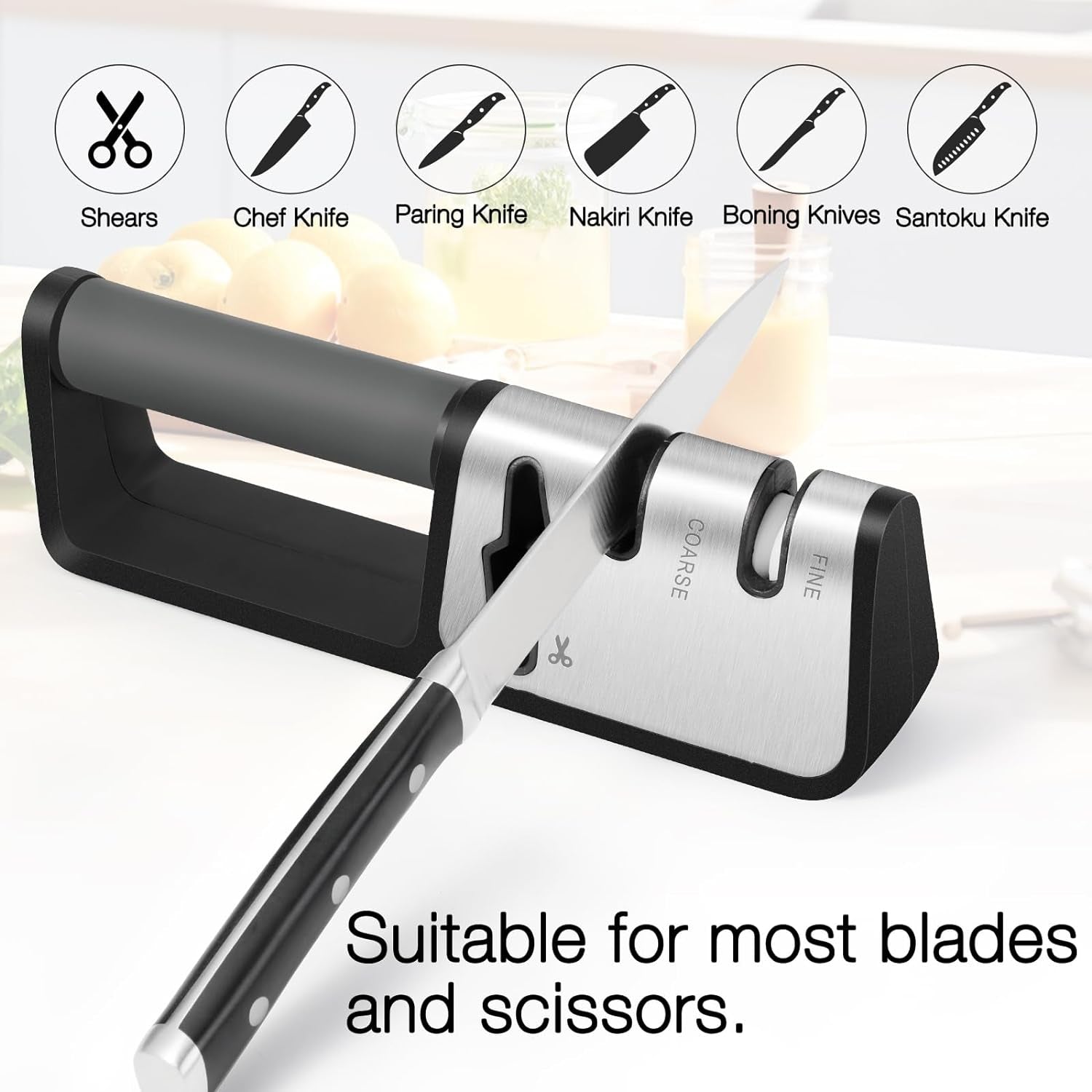 Knife Sharpeners, 4 in 1 Professional Knife Sharpening Kitchen Blade and Scissors Sharpening Tool, Powerful Professional Chef'S Kitchen Knife Accessories, Manual Knife Sharpener