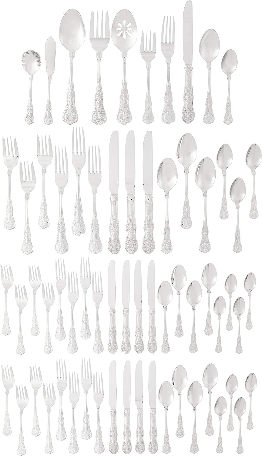 Queen 65-Piece 18/10 Stainless Steel Flatware Set, Silver, Service for 12 -