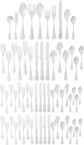 Queen 65-Piece 18/10 Stainless Steel Flatware Set, Silver, Service for 12 -