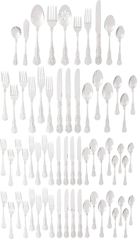 Image of Queen 65-Piece 18/10 Stainless Steel Flatware Set, Silver, Service for 12 -