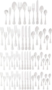 Queen 65-Piece 18/10 Stainless Steel Flatware Set, Silver, Service for 12 -