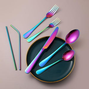 84 Pieces Mirror Rainbow Silverware Service for 12 Flatware Set Stainless Steel Utensils Cutlery Set Dishwasher Safe