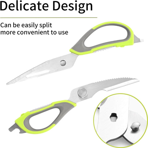 Image of Kitchen Shears Heavy Duty Kitchen Scissors with Magnetic Holder Multi Purpose Kitchen Scissors and a Paring Knife, Dishwasher Safe Kitchen Shear for Meat, Vegetables (Green and Grey Magnetic Scissors)