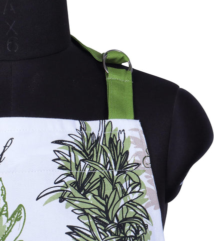 Image of Herb Garden Apron | 27.5 X 33 Inches | 100% Natural Cotton | Womens Apron for Cooking, Baking, Gardening | Convenient Pockets and Adjustable Strap at Neck & Waist Ties