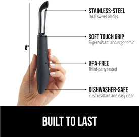 Sharp Stainless Steel Swivel Vegetable Peeler, Comfortable Handle, Dishwasher Safe, Kitchen Food Peelers, Easy Peeling, Peel Vegetables, Apple, Potato, Corn, Safe Blade Guard, Black