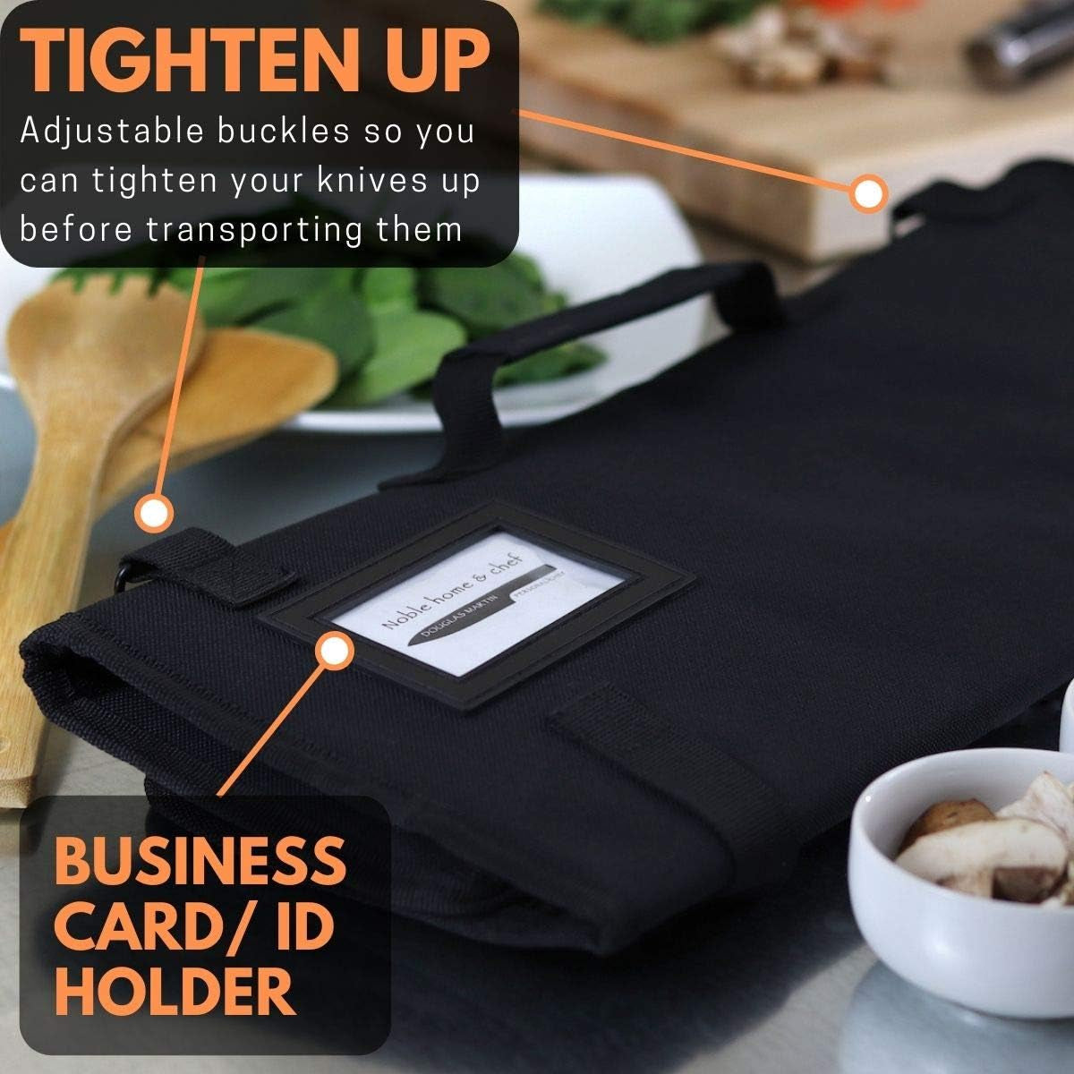 Chef Knife Bag (8+ Slots) Is Padded and Holds 8 Knives plus Your Meat Cleaver, Knife Hone, Utensils, and a Zipped Pouch for Tools. Durable Knives Carrier Also Includes a Name Card Holder. (Bag Only)