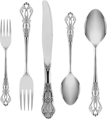 Image of Silverware Set for 4, Stainless Steel Gorgeous Retro Royal Flatware Set, 20-Pieces Cutlery Tableware Set, Kitchen Utensils Set Include Spoons and Forks Set, Mirror Finish, Dishwasher Safe