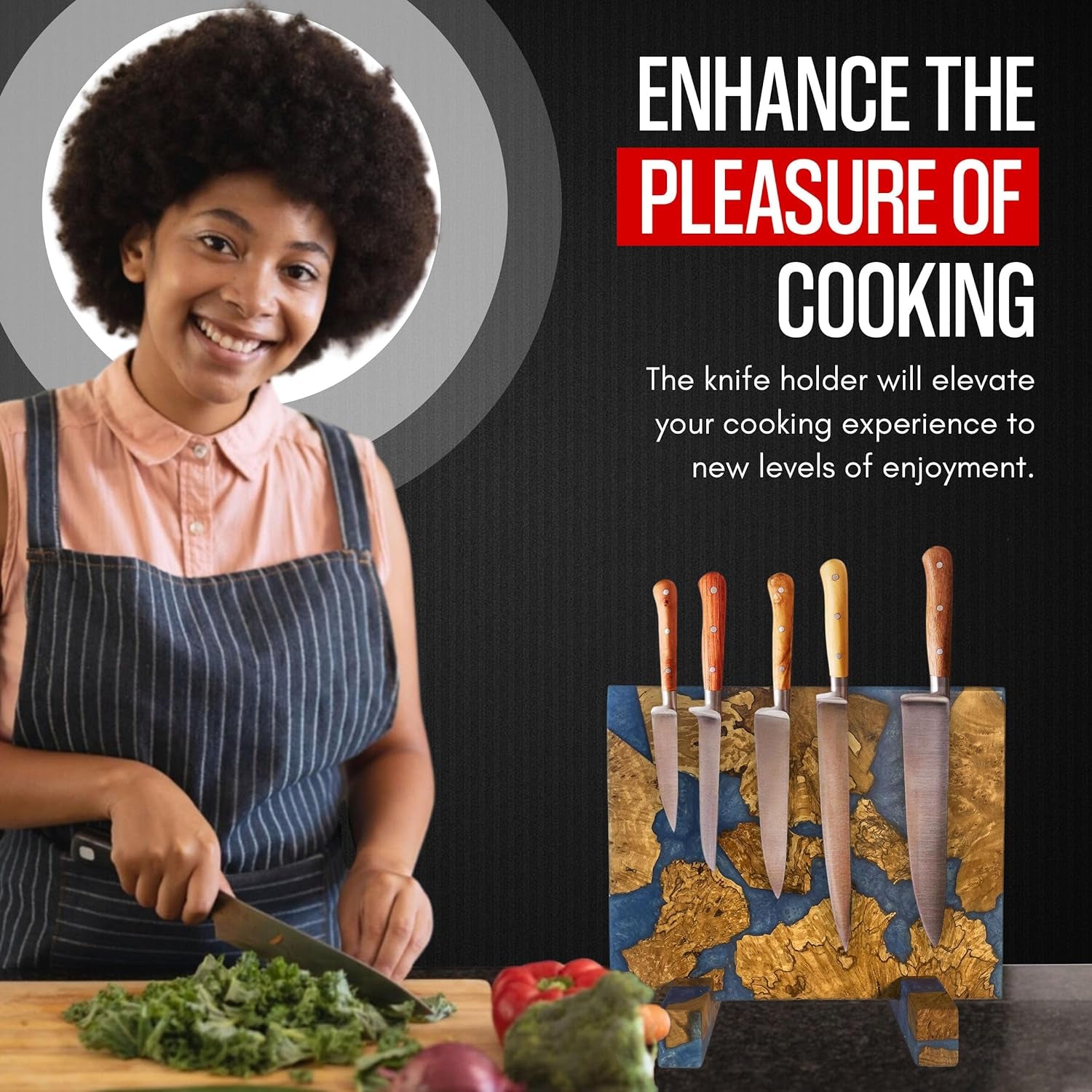 Magnetic Knife Block without Knives - Magnetic Knife Holder | Magnetic Knife Block for Kitchen Counter| Wooden Block Knife Holder | Kitchen Knife Magnetic Holder | Magnet Knife Block (Azure Blue)