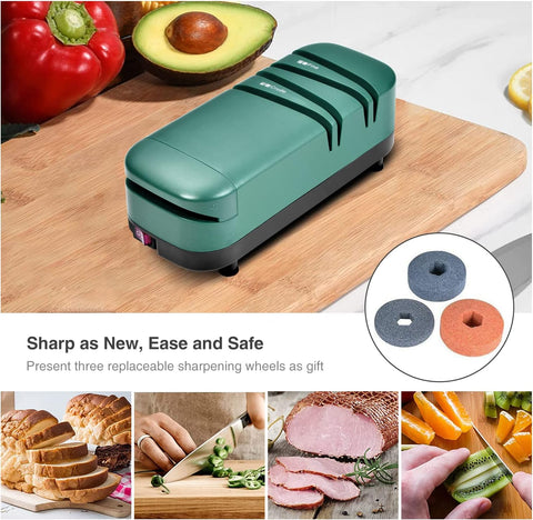 Image of Electric Knife Sharpener, Professional Knife Sharpener for Home, 2 Stages for Kitchen Knives Quick Sharpening & Polishing, with Scissors Sharpening, Green