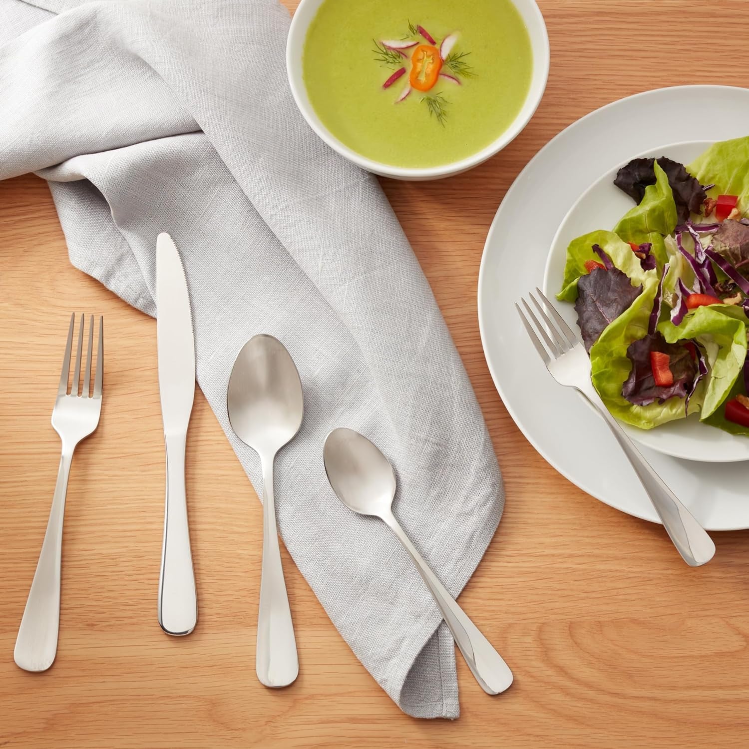 20-Piece Stainless Steel Flatware Set with round Edge, Service for 4, Silver