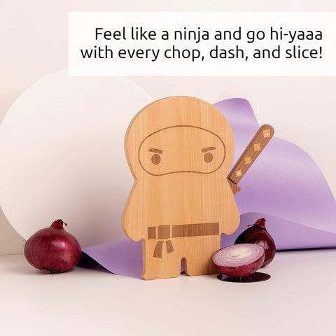 Image of NEW!! Cutting Board & Knife Set by  - Wooden Cutting Boards for Kitchen - Housewarming Gift, Small Cutting Board Wood, Funny Kitchen Gadgets, Cooking Gifts (Ninja)