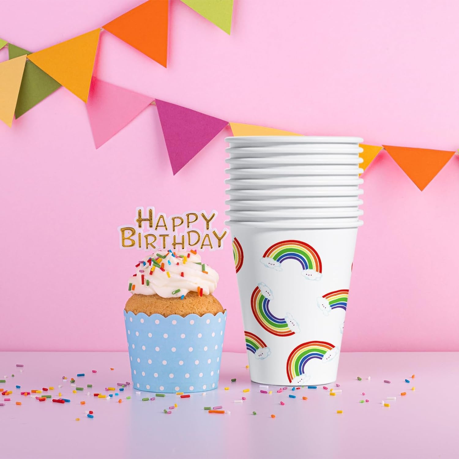 Rainbow Birthday Party Decoration Supplies: 176PCS Rainbow Paper Plates Set(25 Guest) with Rainbow Plates Napkins Cups Tablecloth Plastic Forks Knives Spoon for Rainbow Theme Birthday Party for Kids