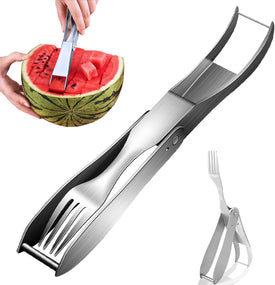 Watermelon Slicer Cutter, 2 in 1 Watermelon Fork Slicer Cutter Melon Slicer, Portable Stainless Steel Watermelon Cutter Slicer Tool Fruit Forks Slicer for Home Party Camping Kitchen Gadget