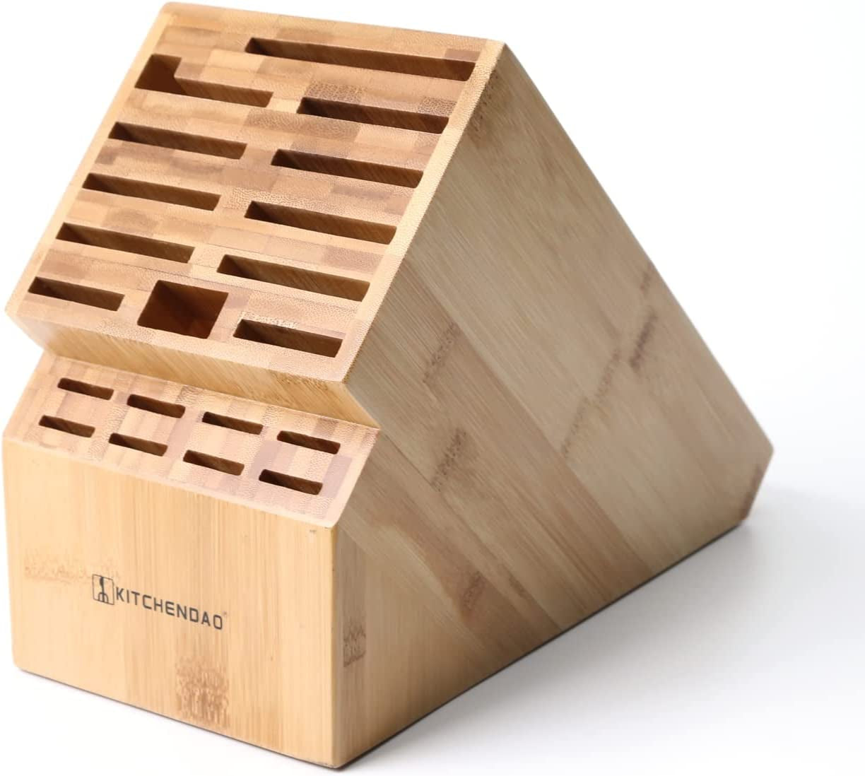 Deluxe 20 Slot Bamboo Knife Block Holder without Knives, Countertop Butcher Block Kitchen Knife Stand, Hold Multiple Large Blade Knives, Wider Slots for Easier Storage