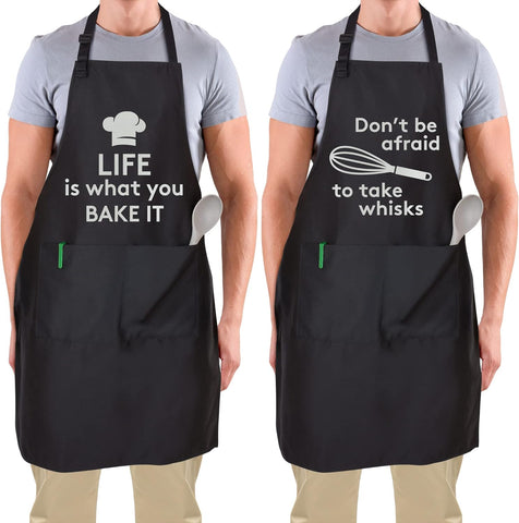 Image of Zulay 2-Pack Funny Aprons for Men & Women - Kitchen Aprons with Adjustable Neck Strap & 2 Large Pockets