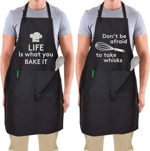 Zulay 2-Pack Funny Aprons for Men & Women - Kitchen Aprons with Adjustable Neck Strap & 2 Large Pockets