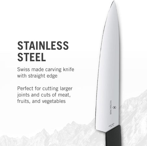 Image of 6.9013.22B Swiss Modern Carving Knife for Carving Meat, Slicing and Dicing Meats, Vegetables or Fruits Straight Blade in Black, 8.7 Inches